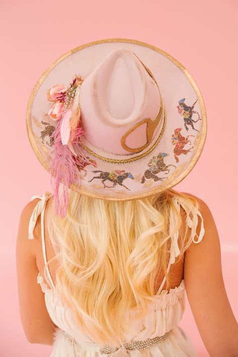 HORSESHOE PINK RANCHER HAT RANCHER HAT Judith March Custom Spring Rodeo Hats, Bohemian Pink Hat For Rodeo, Multicolor Spring Rodeo Hat, Cowboy Hat With Flowers, Derby Dresses And Hats Outfit, Painted Hats For Women, Spring Rodeo Trucker Hat, Custom Cowgirl Hats, 70s Cowgirl