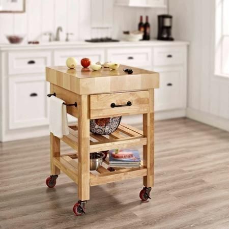 Butcher Block Kitchen Cart, Diy Kitchen Cart, White Kitchen Cart, Diy Butcher Block, Kitchen Island Storage, Butcher Block Table, Kitchen Island On Wheels, Butcher Block Kitchen, Rolling Kitchen Island