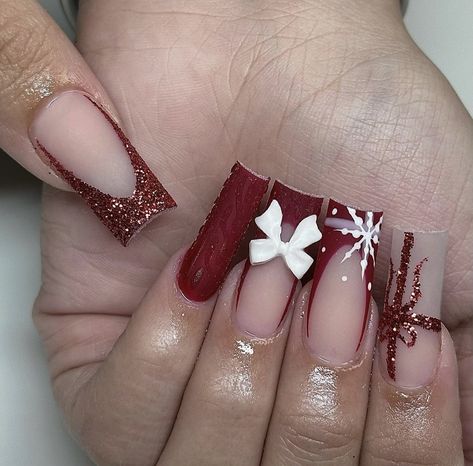 Quinceanera Nails, Red Christmas Nails, Red French, Long Acrylic Nail Designs, Plaid Nails, Cute Christmas Nails, Girly Acrylic Nails, Simple Acrylic Nails, Classy Acrylic Nails