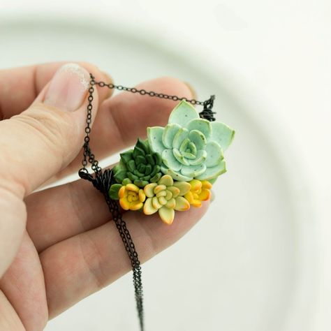 Succulent Necklaces Eten Iren on Etsy See our... | Light Clay Ideas, Succulent Jewelry, Light Clay, Earthy Jewelry, Unique Bride, Ceramic Earring, Jewelry Tags, Clay Jewelry Diy, Bride Accessories