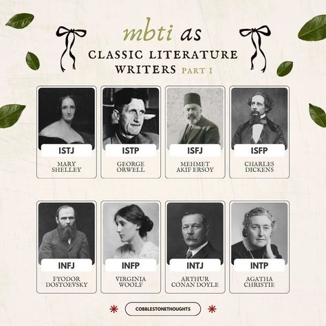 who’s your favourite classics writer? 🗝 • i think mine is definitely Agatha Christie 📜 • ☕️🕯✨ 𝒯𝒾𝓉𝓁𝑒: mbti as classic literature writers 𝒟𝒶𝓉𝑒: 28•06•24 • • • • • • • • • • • • • • • • • • • • #moodboard #moodboards #moodboardaccount #moodboardaesthetic #niche #aesthetic #aesthetics #ａｅｓｔｈｅｔｉｃ #aesthetictumblr #aestheticedits #esthetics #mbti #mbtimemes #mbtitypes #bingo #letsplay #y2k #darkacademia #summer #nichememes #nichecommunity #nichememeaccount #vintage #cute #love #instagram #cobbles... Introvert Personality, Niche Aesthetic, Intj Intp, Book Worm, Intp, Intj, Agatha Christie, Classic Literature, Mbti