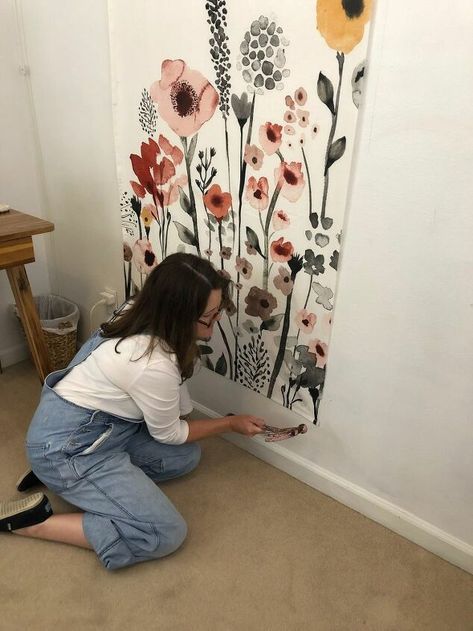 This is a fun and easy way to create a large piece of art in your home or apartment using a shower curtain and wood. Step 1: Measure the curtain height and mark the wall where you want the top of the artwork to be. Use a level to make a straight line. Step 2: Fold the curtain in half and find the center of the shower curtain. This is the first place that you will want to tack when hanging the piece. I used tiny little nails to tack in the center. Step 3: Pull tight the top left c… Shower Curtain Art Diy, Diy Mosquito Repellent For Yard, Mosquito Repellent For Yard, Shower Curtain Diy, Large Art Piece, Diy Citronella Candles, Curtain Height, Diy Citronella, Shower Curtain Wall Art