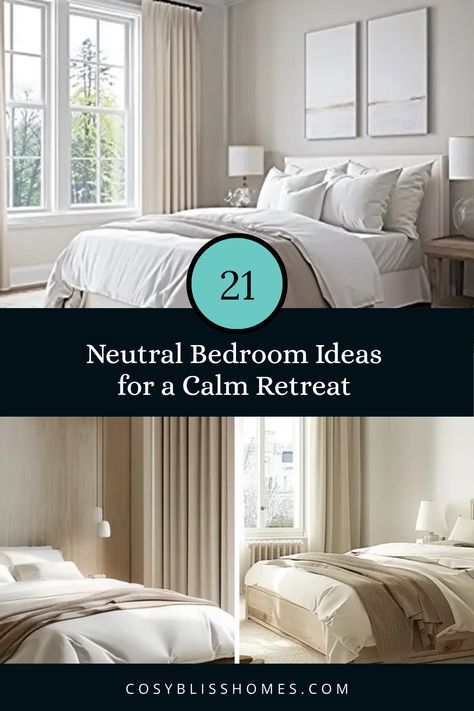 Looking for ways to turn your bedroom into a peaceful escape? These 21 curated neutral bedroom ideas will inspire your next design project! Explore calming color palettes, the beauty of natural light with floor-to-ceiling windows, and how adding textures can make your space feel more cozy. Whether you like minimalist designs or elegant decor, this list has something to help create a soothing atmosphere you'll love to come home to. Grab some inspiration and find the perfect way to declutter your vibe! Apartment Ideas Living Room, Neutral Bedroom Ideas, Neutral Bedrooms, Bedroom Decor Inspiration, Camper Decor, Neutral Bedroom, Apartment Bathroom, Clever Storage Solutions, Minimalist Designs