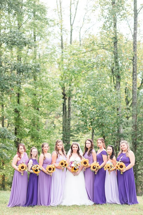 Purple And Yellow Bridesmaid Dresses, Sunflowers And Lilacs, Lavender And Yellow Wedding Decoration, Sunflower And Lavender Wedding Decor, Purple And Yellow Sunflower Wedding, Purple And Sunflower Wedding Decorations, Sunflower And Lavender Wedding Bouquet, Purple Roses And Sunflowers Wedding, Sunflower And Lilac Wedding