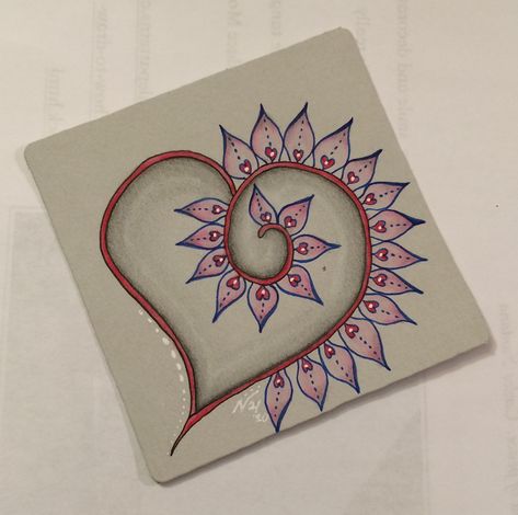 Zentangle Hearts Valentines, Valentine Zentangles Ideas, Heart Tangles, Tangled Doodles, Zentangle Heart, Meditative Drawing, Drawing Method, Zentangle Drawing, Ukulele Art