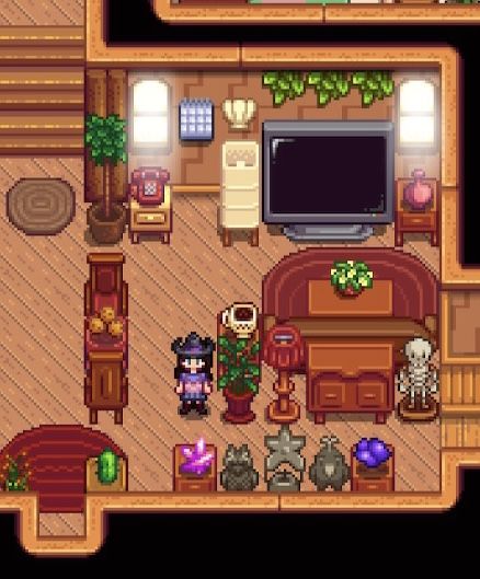 stardew valley house interior decoration Stardew Valley Interior Design Living Room, Stardew Valley Room Decor, Stardew Living Room, Stardew Valley Living Room, Stardew Valley Home Interior, Stardew Inspiration, Stardew Valley Decoration Ideas, Japanese Themed Bedroom, Stardew Valley House Interior