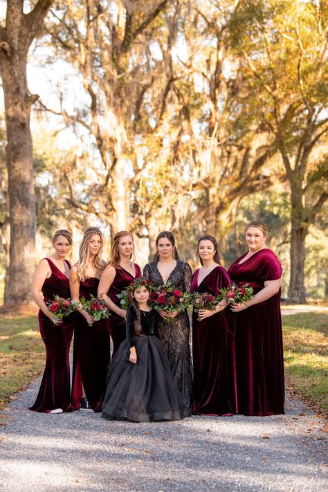 Red Velvet and Black Wedding Dress - Trickey Photography . . . Venue: Woodberry @woodberry_havana_fl Coordinator: Casey McLuckie, Lucki Events @luckievents DJ: DJ Speed Racer @djspeedracer   Catering/Bar: Jeff Kent (Chris’ Dad) Florist: A Country Rose @acountryrosefl Hair: The Mane Event @themaneeventtally   Makeup: James Aesthetic @jamesaesthetictally  Cake: A Bite of Delight @abodcakery Band: Kenji Bolden Quartet @musicbolden #trickeyphotos #trickeyphotography Red Velvet Bridesmaid Dresses, Jeff Kent, James Aesthetic, Country Rose, Black Wedding Dress, Velvet Bridesmaid Dresses, Speed Racer, Black Bridesmaid Dresses, Country Roses