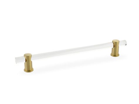 Lumiere, Pull, Acrylic, Satin Brass, 8" cc Glass Drawer Pulls, Acrylic Bar, Acrylic Rod, Acrylic Cabinets, Brass Cabinet Pulls, Unique Furniture Pieces, Brass Drawer Pulls, Cabinet Hardware Pulls, Brass Cabinet