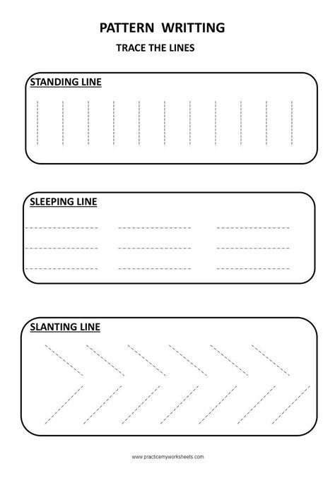 English Alphabet Pattern Tracing Free Worksheets for kindergarten Standing Sleeping Slanting Lines Worksheet, Patterns Tracing Worksheet, Line Tracing For Preschool, English Lines For Writing, Trace Slanting Lines, Tracing Sleeping Lines Worksheet, Writing Patterns For Preschool, Pattern Writing For Preschoolers, Tracing Patterns Free Printable