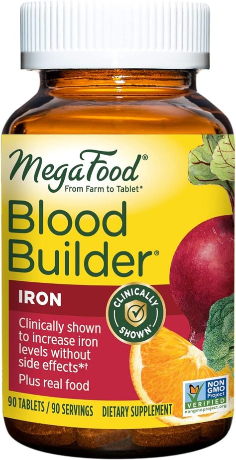 MegaFood Blood Builder - Iron Supplement Clinically Shown to Increase Iron Levels without Side Effects - Energy Support with Iron, Vitamins C and B12, and Folic Acid - Vegan - 90 Tabs - Sterile Environment - BBL Recovery - Recovery Essentials - Cosmetic Surgery - Spooky Season - Big Booty - Self Love - October - Nurses List - Faja - Curves - Recovery - Healing - Miami - Hourglass Figure - Easy Clean Up - Skin Prep - BBL Prep - Increase Iron Levels, Iron Pills, Vegan Iron, Iron Tablets, Increase Iron, Iron Supplement, Mini Iron, C Vitamin, Supplements For Women