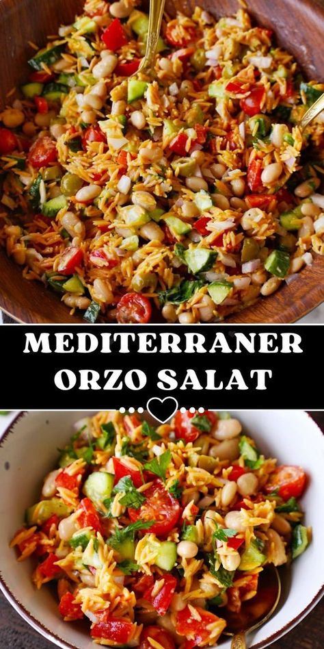 Orzo Salat, Mediterranean Orzo Salad, Lemon Orzo Salad, Mediterranean Orzo, Orzo Salad Recipes, Vegan Pasta Salad, Vegan Feta Cheese, Fresh Salad Recipes, Orzo Salad