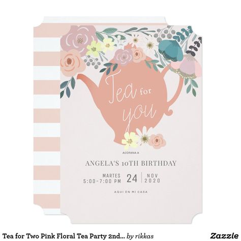 Tea Party 2nd Birthday, 2nd Birthday Party Invitations, Floral Tea Party, Pink Tea Party, 2nd Birthday Party For Girl, Second Birthday Ideas, Tea Party Invitations, 2nd Birthday Invitations, Tea For Two