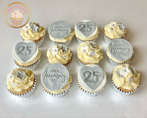 Silver wedding anniversary cupcakes Wedding Anniversary Cupcakes, Anniversary Cupcakes, 45th Wedding Anniversary, 25 Year Anniversary, 45th Anniversary, Silver Wedding Anniversary, 25th Wedding Anniversary, Silver Anniversary, Cup Cakes