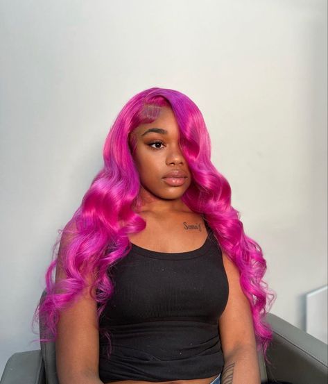 Magenta Wigs For Black Women, Pink Wig Styles, Wigs Hairstyles, Brazilian Lace Front Wigs, Lace Fronts, Wig Ideas, Creative Hair Color, Dyed Natural Hair, Frontal Hairstyles