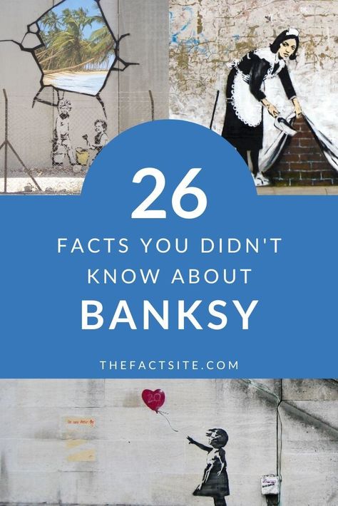 Banksy is an English anonymous graffiti artist who has gained popularity across the globe. His satirical art work is a mix of dark humor and subversion. We’ve put together 25 totally cool facts that you might not know about this genius. Come check them out. #TheFactSite #Facts #Art #Banksy #StreetArt #Graffiti #Artists Bansky Banksy Street Art, Banksy Art Lesson, Street Artists At Work, How To Make Graffiti Art, Diy Graffiti Art How To Make, Banksy Art Projects For Kids, Diy Wall Pattern, Satirical Art, Banksy Quotes