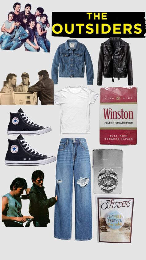 (boys) greasers / the outsiders <3 Greaser Boy Outfit, Greasers The Outsiders, Greaser Outfit, The Outsiders Ponyboy, Greaser Style, The Outsiders Greasers, 80s And 90s Fashion, Ralph Macchio, Halloween Costumes Friends