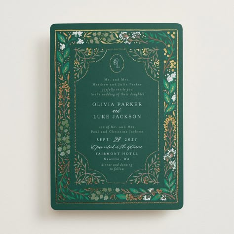 Storybook Wedding Invitations, Story Book Wedding Invitations, Fairytale Wedding Invitations, Green Gold Weddings, Wedding Card Design Indian, Dragon Wedding, Minted Wedding Invitations, Foil Stamped Wedding Invitations, Storybook Wedding