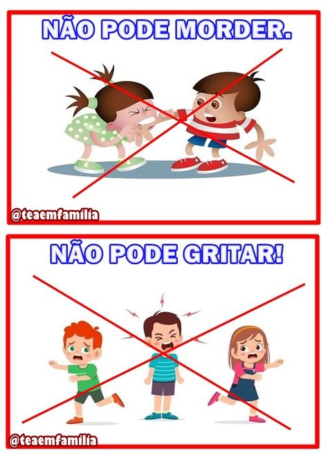 Pistas visuais: Pode e Não Pode. Communication Board, Kids Schedule, Maria Montessori, Art Therapy, School Activities, Family Guy, Education, Tea