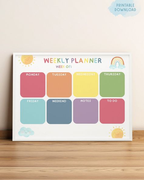 Excited to share the latest addition to my #etsy shop: Weekly planner for kids, School routine chart, Colorful homeschool planner, Cute rainbow daily calendar, Printable weekly schedule https://etsy.me/3KTrbu5 #schoolroutinechart #weeklyplanner #plannerforkids Daily Calendar Printable, Weekly Planner For Kids, Rainbow Office, Planner For Kids, Weekly Schedule Printable, School Routine, Neutral Rainbow, Kids Planner, Routine Chart