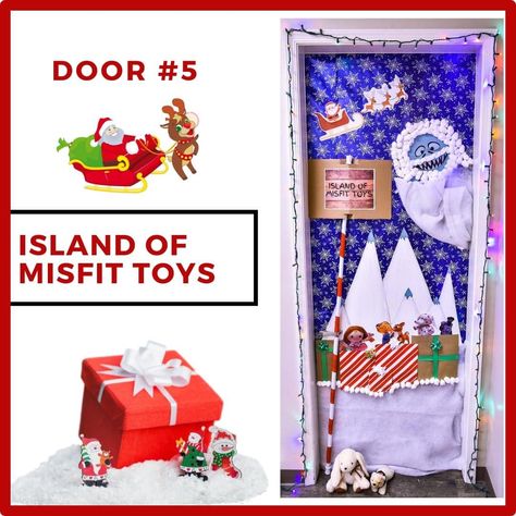 Island Of The Misfit Toys Decorations, Island Of Misfit Toys Door Decorations, Misfit Toys Decorations, Island Of Misfit Toys Decorations, Land Of Misfit Toys, Preschool Door, Island Of Misfit Toys, Christmas Door Decorating Contest, Fun Holidays