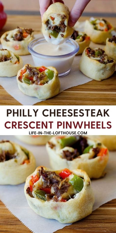 Crescent Pinwheels, Crescent Cups, Steak Roll Ups, Steak Pinwheels, Pinwheel Recipes, Philly Cheese, Cheese Steak, Crescent Roll Recipes, Philly Cheesesteak