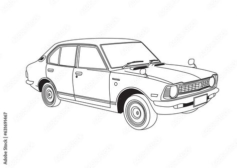 Vintage Classic Car Vector Art - Corolla KE20 Line Art. Old Car Illustration for Retro Designs. Outline doodle Vector Drawing Stock Illustration | Adobe Stock Old Japanese Cars, Car Vector Art, Drawing Classic, Cars Illustration, Doodle Vector, Car Vector, Art Old, Car Illustration, Old Car