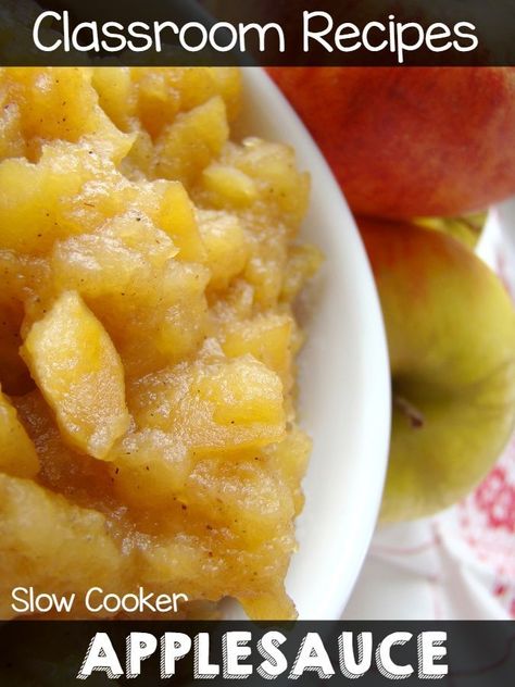 Classroom Recipes: Slow Cooker Applesauce you can easily make with kids in your preschool, pre-k, or kindergarten classroom. A delicious and healthy snack for kids! Classroom Recipes, Snacky Foods, Healthy Snack For Kids, Preschool Food, Crockpot Applesauce, Slow Cooker Applesauce, Preschool Cooking, Cinnamon Applesauce, Applesauce Recipe