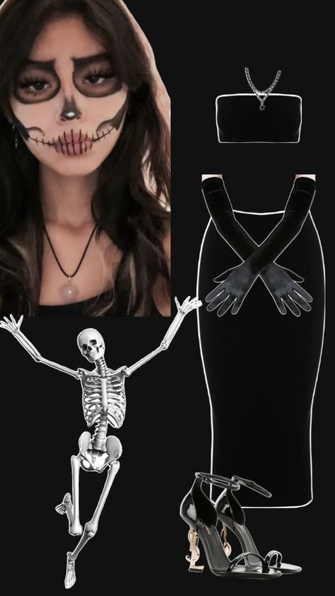 Halloween outfit Skeleton For Halloween Costume, Skeleton Outfits Halloween, Skull Halloween Costume Outfits, Skeleton Diy Costume Women, Halloween Costumes Women Skeleton, Cute Skeleton Halloween Costumes, Skeleton Woman Costume, Skeleton Halloween Costume Ideas, Skull Costume Women Outfit