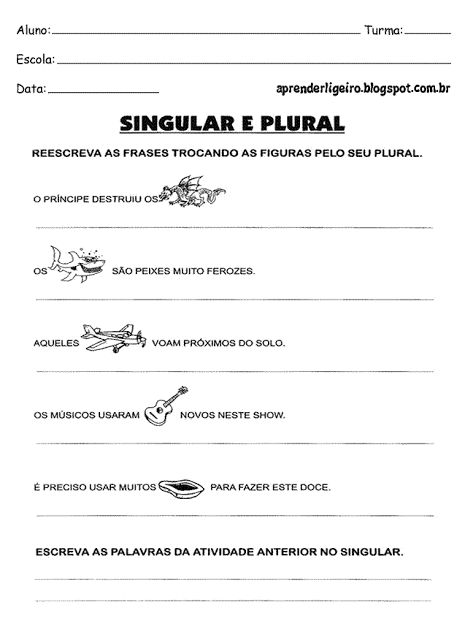 Aprender Ligeiro: Atividades de Português sobre Singular e Plural Plural E Singular, Singular And Plural, Sheet Music