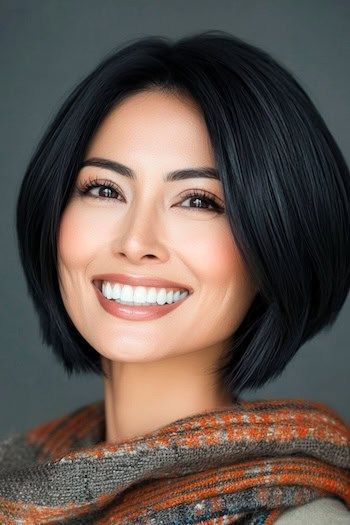 Save this pin for the best layered bob haircuts for women over 50. A center part keeps this short layered style neat and symmetrical. The layers add volume and keep it feeling full and lush. Layered Bob Haircuts For Women, Feathered Bob, Layered Bob With Bangs, Layered Bob Haircuts, Haircuts For Women Over 50, Blonde Layers, Layered Bobs, Layered Style, Chin Length Bob