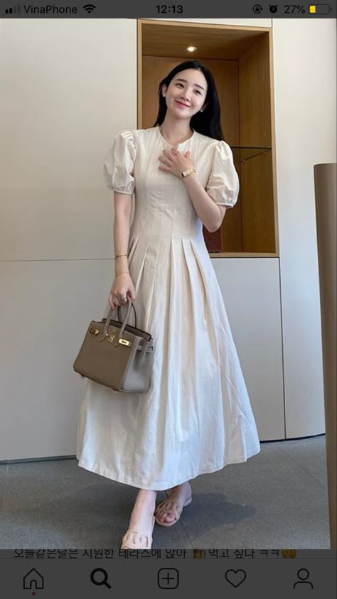 Long Dress Korea, Simple Frock Design, Dress Korea, Dress Korean, Cute Dress Outfits, Dress Idea, Trendy Dress Outfits, Elegant Dresses Classy, Hijab Fashion Inspiration