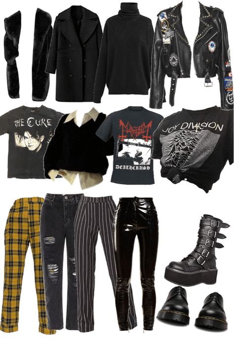 Punk Wardrobe Essentials, Punk Rock Inspired Outfits, Punk Rock 90s Outfits, Cute Punk Rock Outfits, Rockstar Capsule Wardrobe, Chill Punk Outfit, Grunge Wardrobe Capsule, Punk Woman Outfit, All Black Punk Outfits