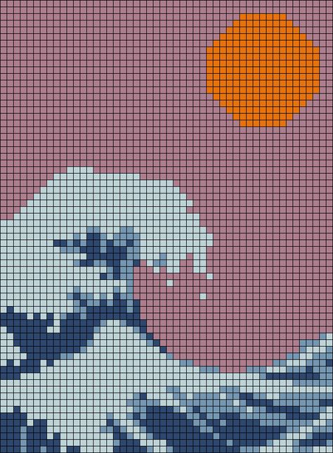 Beach Alpha Pattern, Beach Pixel Art, Ocean Tapestry, Art Perle, Crochet Wall Hangings, Graph Paper Art, Pixel Crochet, Tapestry Crochet Patterns, Pola Sulam