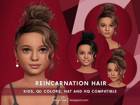 Toddler Hair Sims 4, Toddler Cc Sims 4, Blonde Bun, Messy Look, Curly Bun, Sims 4 Download, Free Sims 4, Sims 4 Children, Sims 4 Expansions