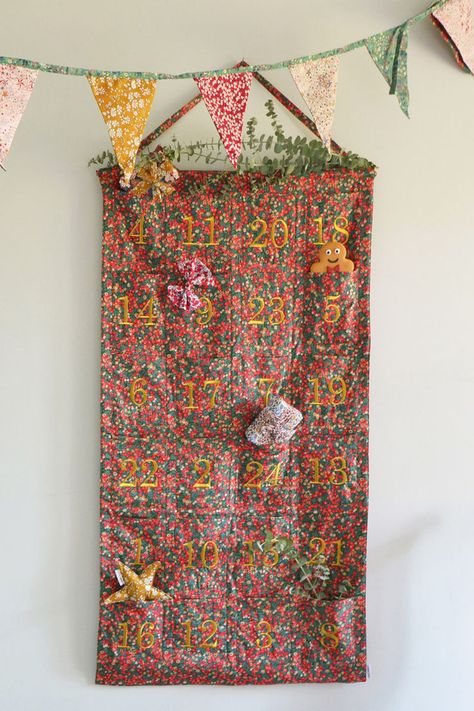 Coco & Wolf Liberty print reusable advent calendar in Wiltshire Gold Embroidered Number, Reusable Advent Calendar, Fabric Christmas Decorations, Fabric Advent Calendar, Liberty Print Fabric, Liberty Tana Lawn, London Christmas, Advent Calendars, Christmas Advent Calendar