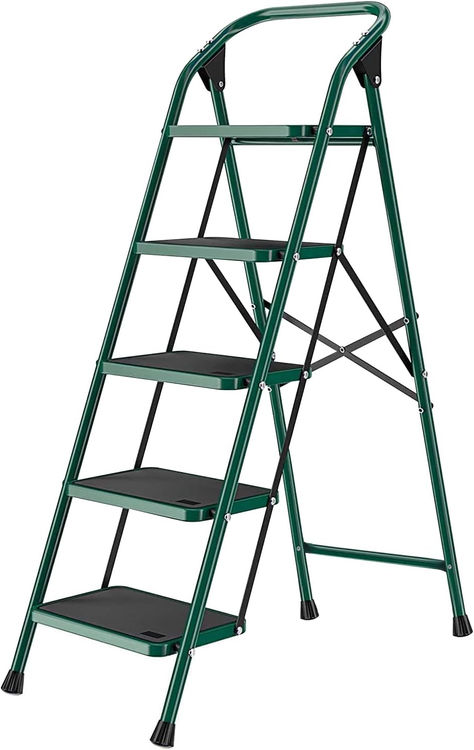 FOLDING&PORTABLE STEP LADDER: Comes fully assembled, step stool folds and opens easy with specially designed open&close mechanism. It folds to 4-1/10’’ D to fit in anywhere, like the trunk of your car, easy to store and transport. VERSATILE CLIMBING LADDER: Whether for indoor or outdoor use, there are plenty of tasks a step ladder makes easier, including cleaning gutters, painting, roof repairs, hanging pictures, installing overhead lighting, accessing out-of-reach items, and much more. Ladder Stand, Ladder Stands, Portable Stool, Tiny Room, Folding Step Stool, Folding Ladder, Step Ladders, Cleaning Gutters, Step Ladder