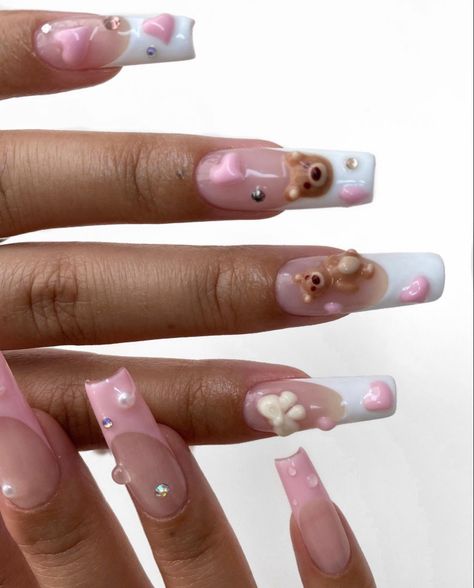 Persian Nails, Uwu Nails, Mermaid Core Nails, Blob Nails, Kawaii Nails Acrylic, Teddy Bear Nails, Bear Nails, Kawaii Nail Art, Bears Nails