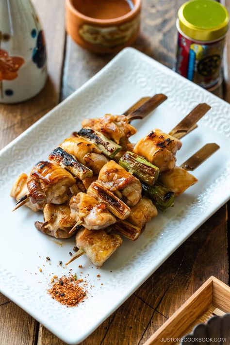 Yakitori Recipe 焼き鳥 • Just One Cookbook Yakitori Sauce, Yakitori Recipe, Yakitori Skewers, Fried Sushi, Grilled Vegetable Skewers, Yakitori Chicken, Grilled Mackerel, Just One Cookbook, Chicken Skewer Recipe