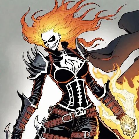 "Anime Female Ghost Rider: A Spectral Avenger in Nordic Armor" Introduction: The world of anime has a rich history of creating unique and captivating characters, each with their own distinctive traits and powers. Imagine a character that combines elements of supernatural fantasy, gothic aesthetics, and powerful Viking lore, resulting in a striking and formidable female anime Ghost Rider. This essay delves into the details of an extraordinary character concept: an anime Female Ghost Rider with Evil Villain Character Design, Ghost Character Design Female, Female Ghost Art, Ghost Rider Aesthetic, Ghost Rider Oc, Female Ghost Rider, Ghost Rider Fanart, Female Punisher, Nordic Armor