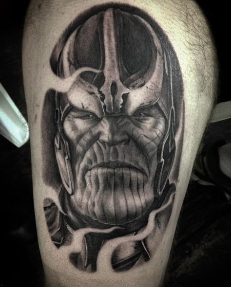 Thanos Tattoo, Marvel Tattoo Sleeve, Black And Grey Tattoo, Marvel Tattoos, Temecula California, Superhero Cosplay, Tattoo Black, Grey Tattoo, Black Work