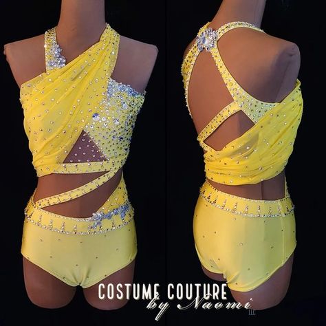 Yellow Jazz Dance Costumes, Jazz Leotard, Freestyle Dance Outfits, Strappy Leotard, Freestyle Dance Costumes, Leotard Dance Costume, Leotard Outfit, Acro Leotards, Freestyle Dance