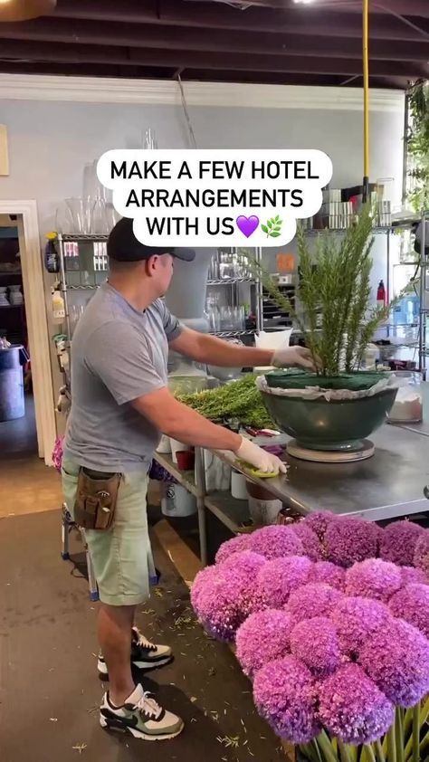 Follow 👉 Elegantcreator.com for more ✨ #Reposted from @hiddengardenflowers “What kind of flowers are those?” Check out our before and after and #bts moment with @tony_amayadecor for @bevhillshotel ✨🌸 ✨Today’s summer line up✨ Purple Allium Hydrangea Lisianthus Roses Phakey’s Clematis Was it everything you thought? #floraldesign #flowers #florals #losangeles #flowerpower | Elegantcreator.com Purple Allium, Hotel Flower Arrangements, Tall Flower Arrangements, Hotel Flowers, Tall Flowers, Flower Bar, Hotel Lobby, Clematis, Flower Shop