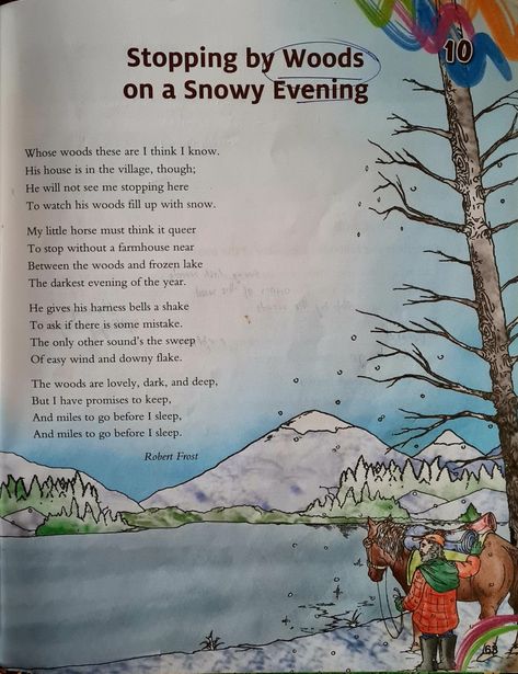 Robert Frost Poetry, Stopping By Woods On A Snowy Evening, Softboard Ideas, Snowy Evening, Robert Frost Poems, Winter Poems, English Project, English Projects, Robert Frost