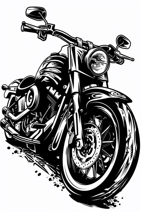 "Motorcycle Bike Rock Style Road Chopper" embodies the spirit of rebellion with a BLACK INK tattoo design. This dynamic portrayal captures the essence of freedom and adventure on the open road, embracing the boldness of rock style. Feel the thrill of the ride and the raw energy of the chopper in this captivating tattoo concept. 🏍️🖤 #motorcycle #bike #rockstyle #roadchopper #tattoo #design Chopper Tattoo Design, Vintage Motorcycle Art Design, Drawings Of Motorcycles, Motorcycle Tattoo Designs, Chopper Tattoo, Tattoo Motorcycle, Superior Tattoo, Motorcycle Tattoo, Motorcycle Adventure