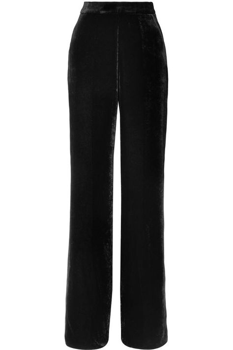 Etro Velvet Wide-Leg Pants Velvet Pants Outfit Winter, Black Velvet Pants Outfit, French Girl Winter Style, French Winter Fashion, Velvet Pants Outfit, Black Velvet Pants, Rosetta Getty, French Girls, Silky Blouse