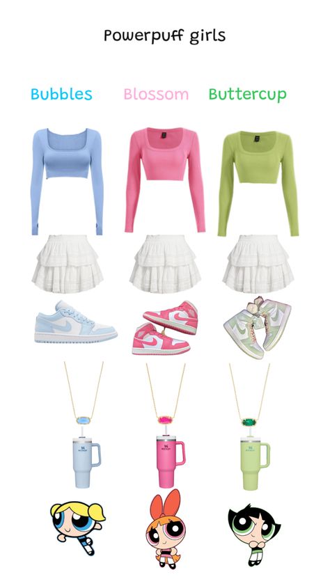 Powerpuff Girls Outfit, Bff Costumes, Powerpuff Girls Costume, Bff Matching Outfits, Super Nana, Cute Anklets, World Book Day Costumes, Bff Matching, Book Day Costumes