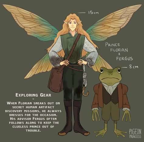 Outfits For Winged Characters, Pigeon Princess, Prince Character Design, Prince Florian, Prince Character, Pixie Design, Renfaire Costume, Plant Fairy, Fairy Oc