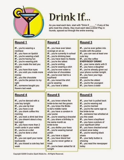 Drink if Drink If, Drinking Game, Bachelorette Party