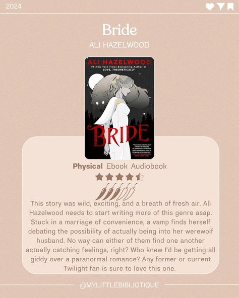 Review: Bride by Ali Hazelwood 🌹 Swipe for review ➡️ Have you read it yet?? Bride Ali Hazelwood Spicy Chapters, Bride By Ali Hazelwood, Spicy Chapters, Instagram Review, Ali Hazelwood, Catch Feelings, Start Writing, Bestselling Author, Audio Books