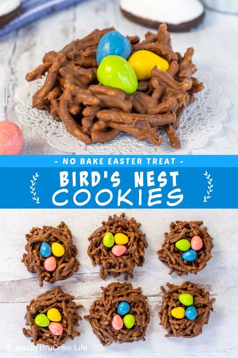 Get ready to brighten your Easter holiday with these fantastic 4-ingredient birds nest cookies! In just 5 minutes, you can create a sweet no bake chocolate treat that will impress everyone! Easter Haystacks Recipe, Easter Haystacks Bird Nests, Easter Haystacks, Birds Nest Cookies, Haystack Cookies, Haystacks Recipe, Recipes Deserts, Easiest Desserts, Easter Rice Krispie Treats